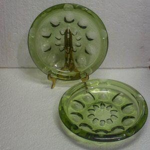 Two Vintage Green Glass Ashtrays